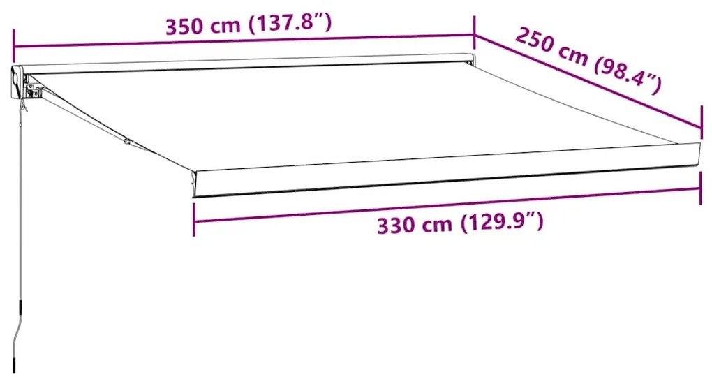 Toldo retrátil 3,5x2,5 m tecido e alumínio antracite e branco