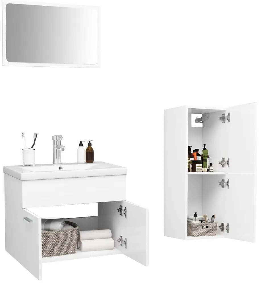 Conjunto de móveis de casa de banho derivados madeira branco