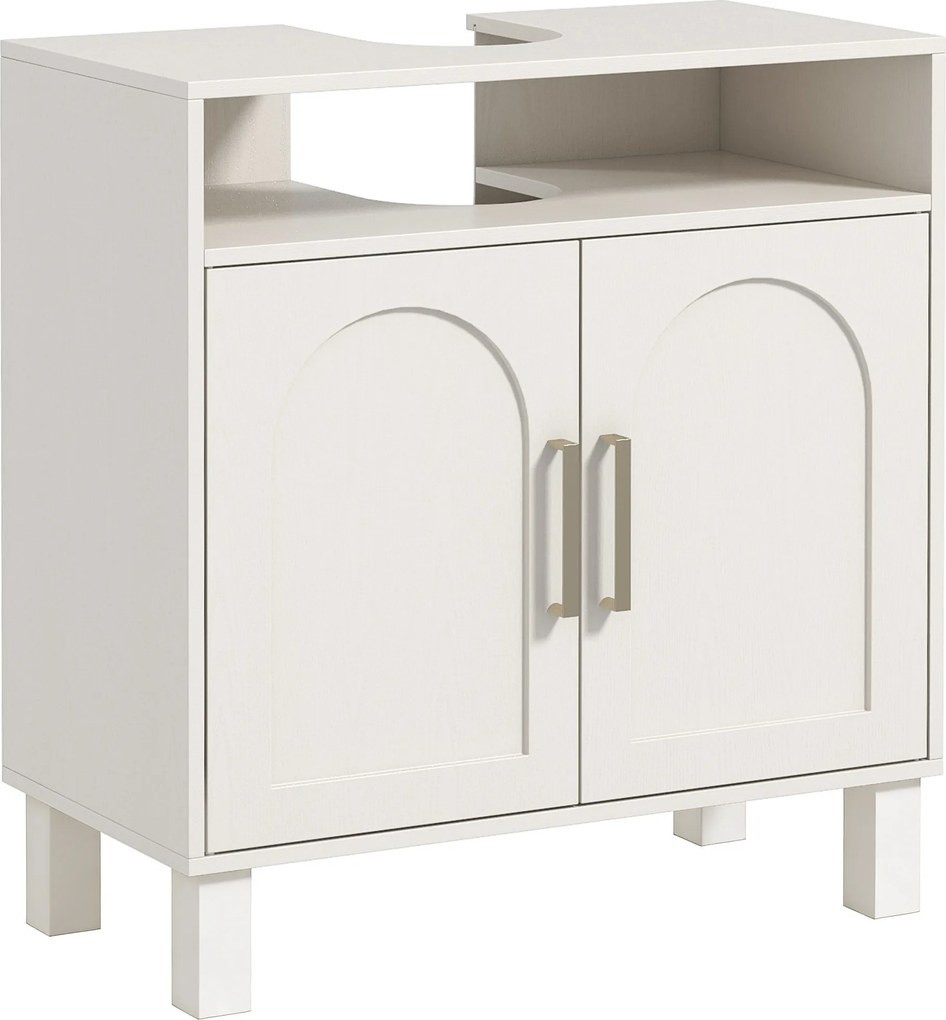 HOMCOM Móvel debaixo de Lavatório com Prateleira Ajustável para Lavatórios sem Pé 60x30x63 cm Branco Creme | Aosom Portugal