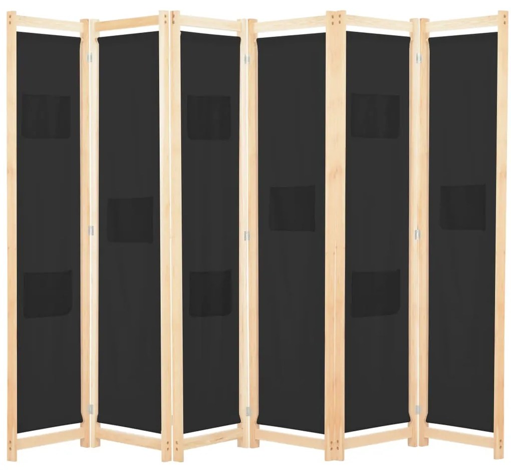 vidaXL Divisória de quarto com 6 painéis 240x170x4 cm tecido preto