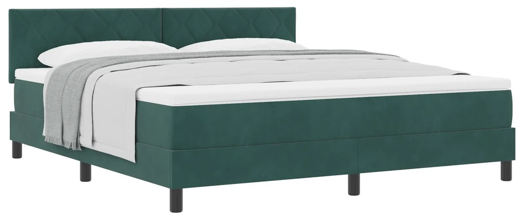 Cama Box Spring vidaXL com Colchão Verde Escuro Super King Veludo