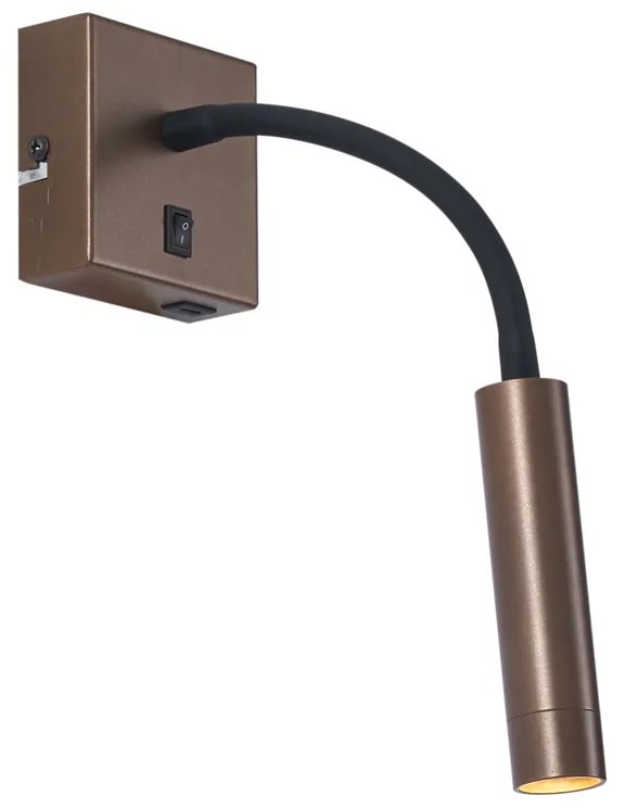 Candeeiro de Parede Moderno Bronze com Porta USB-C - Gosna Moderno