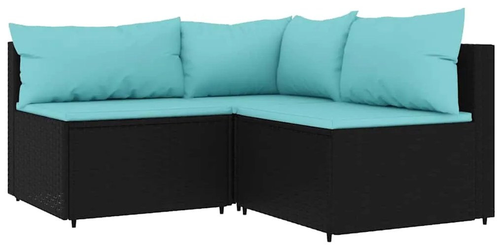 4 pcs conjunto lounge de jardim c/ almofadões vime PE preto