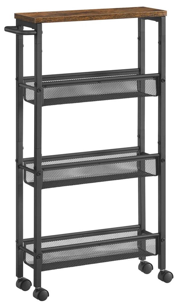 Carrinho de cozinha estreito com rodas para espaços limitados, ideal para cozinhas pequenas, casas de banho e salas. | VASAGLE | 45.4 x 13 x 77 cm | preto | LRC032B01V1.