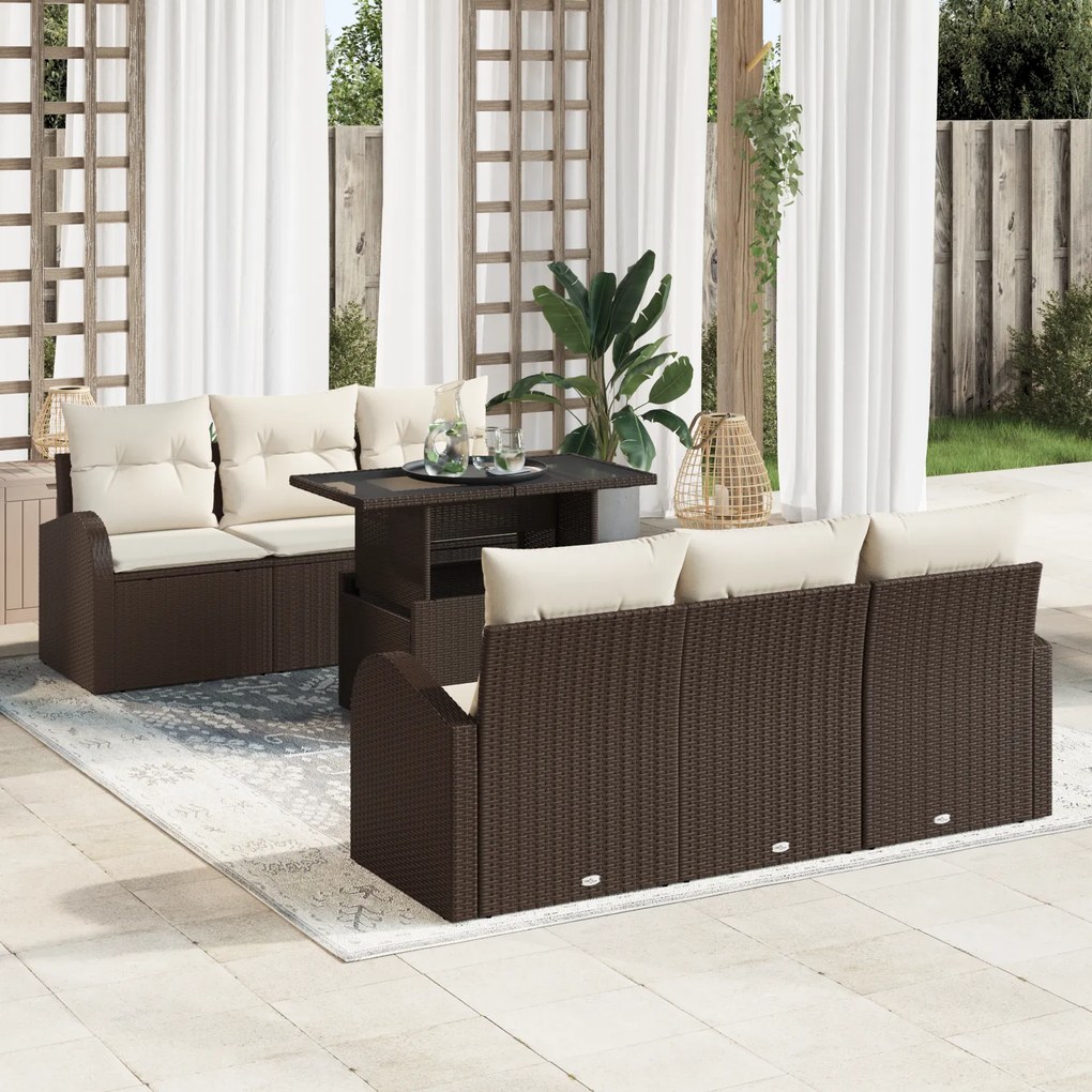 Conjunto de Sofá de Jardim vidaXL 7 Peças com Almofadas Castanho Ratta