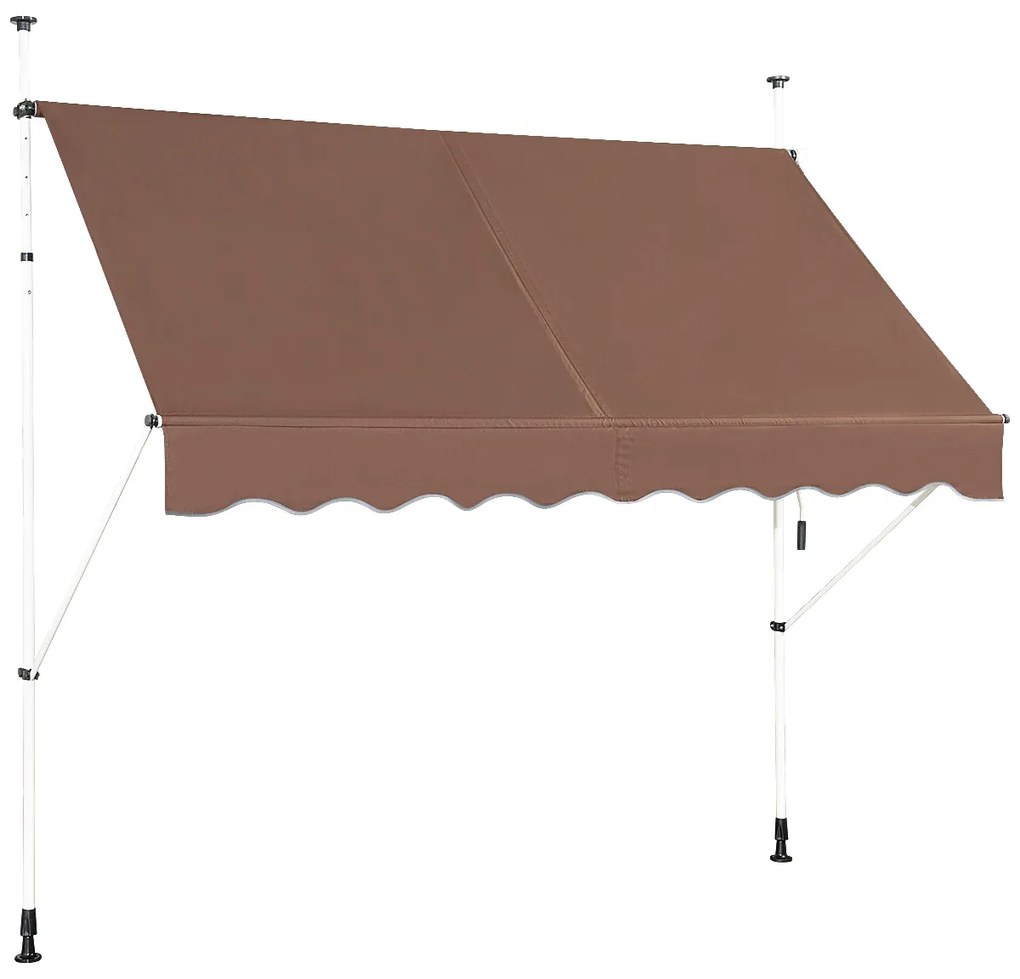 Toldo Telescópico e Retrátil 250 cm Resistente aos Raios UV Impermeável com Manivela Altura Regulável para Janela Varanda Jardim Castanho