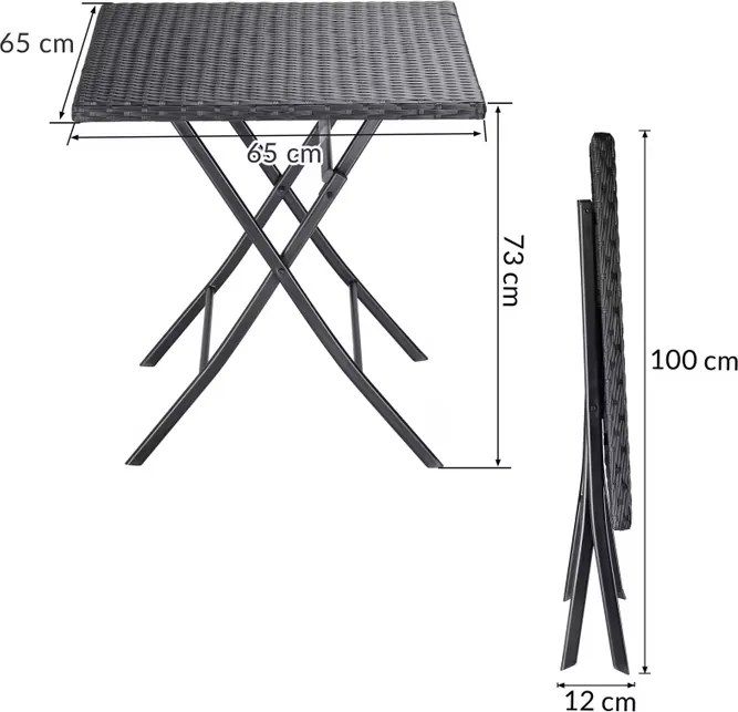 Mesa dobrável Jardim Polyrattan Roma 75x65x65cm Preta