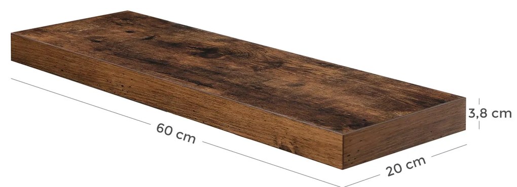 1 Prateleira flutuante com aspeto de madeira 60 x 20 x 3,8 cm castanha