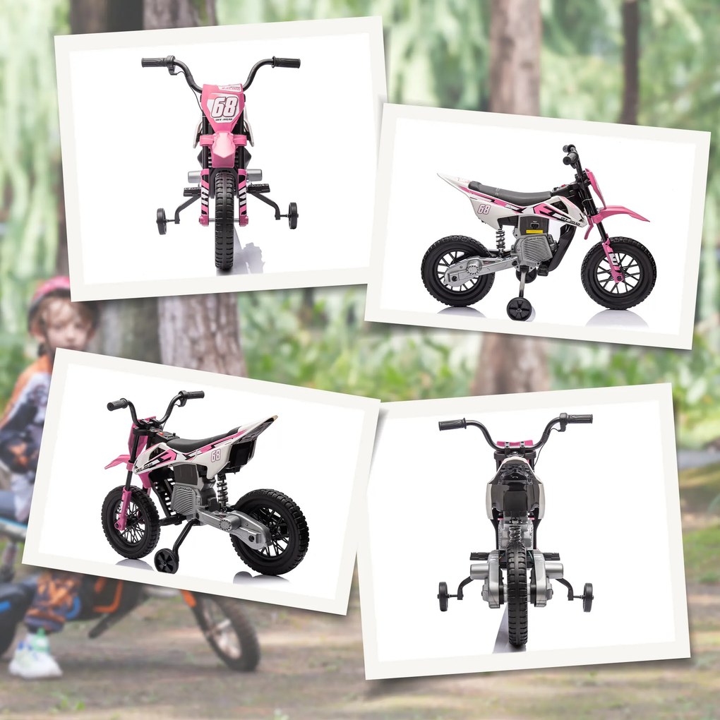 Moto elétrica para crianças, moto de motocross para crianças dos 3 aos 6 anos, 2 motores, 12 V, velocidade de 5 km/h, 109,5 x 60 x 72,5 cm, cor-de-ros