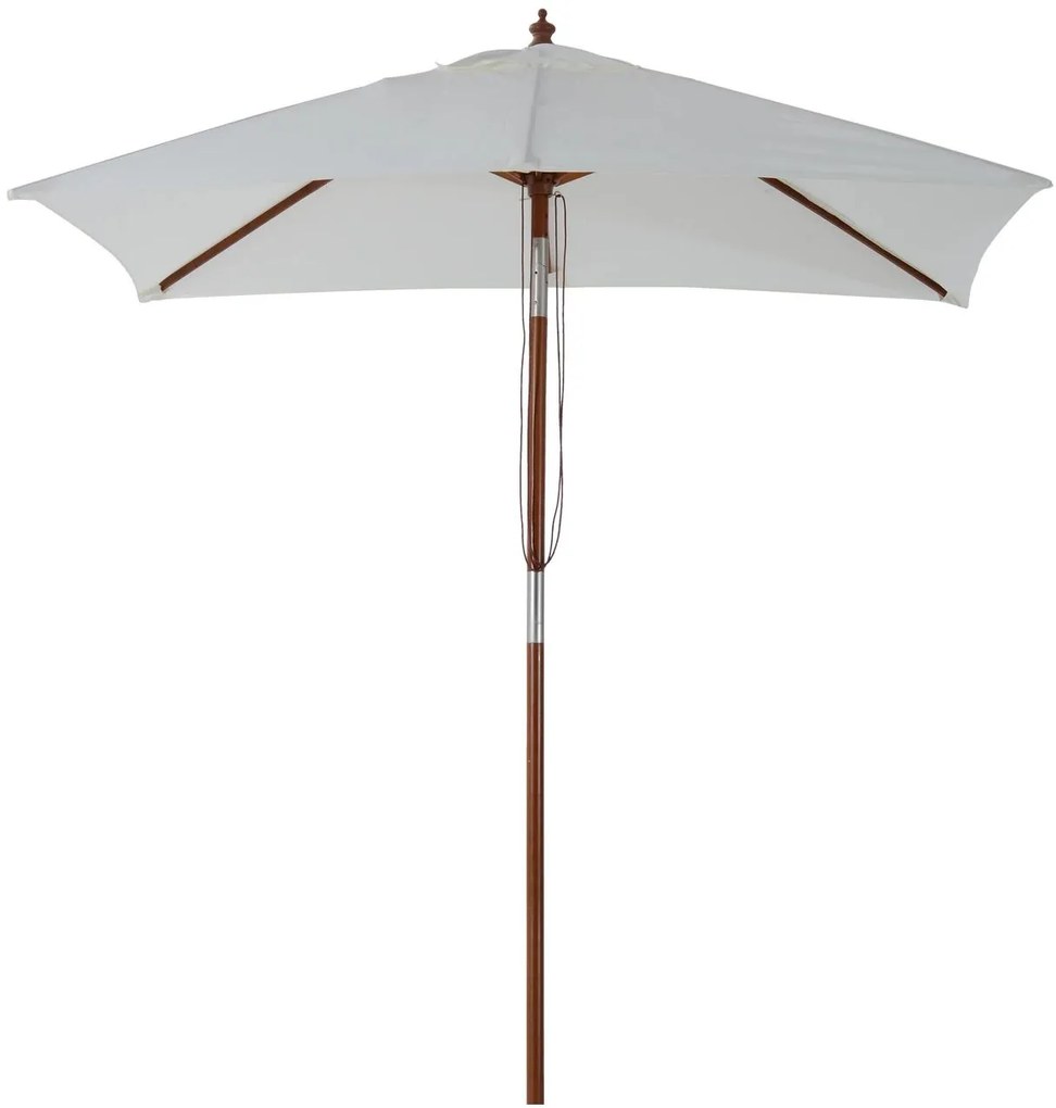 Outsunny Chapéu de Sol de Jardim 200x150x230cm Chapéu de Sol Retangular Inclinável com Polia Duplo Teto e Mastro Desmontável de Madeira para Terraço Pátio Creme