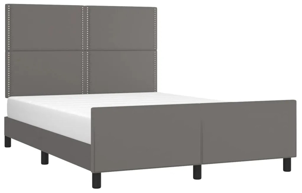 Estrutura cama c/ cabeceira 140x190cm couro artificial cinzento