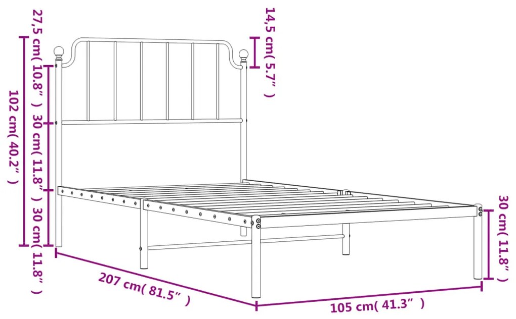 Estrutura de cama com cabeceira 100x200 cm metal branco