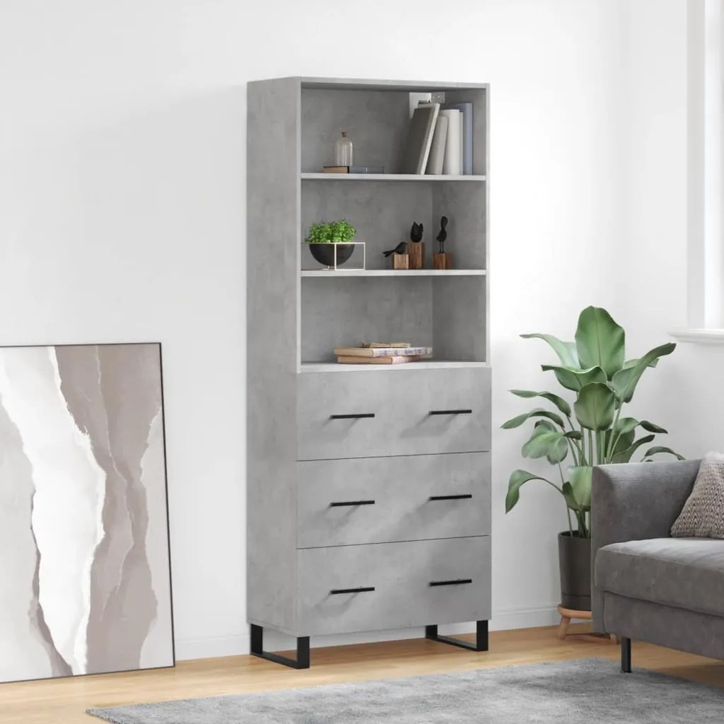 vidaXL Armário alto 69,5x34x180 cm derivados de madeira cinza cimento