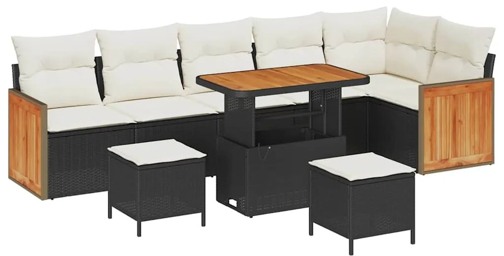 Conjunto de Sofás de Jardim vidaXL com Almofadas Preto Rattan Poliprop