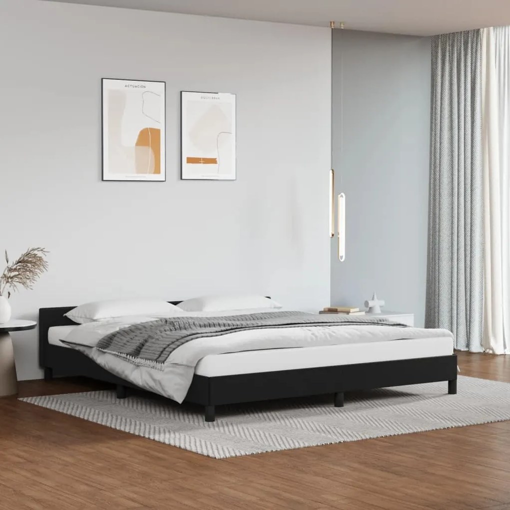 347507 vidaXL Estrutura cama c/ cabeceira 160x200 cm couro artificial preto