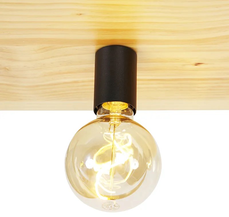 Luminária de teto industrial preta com madeira 3 luzes - Shelf Industrial