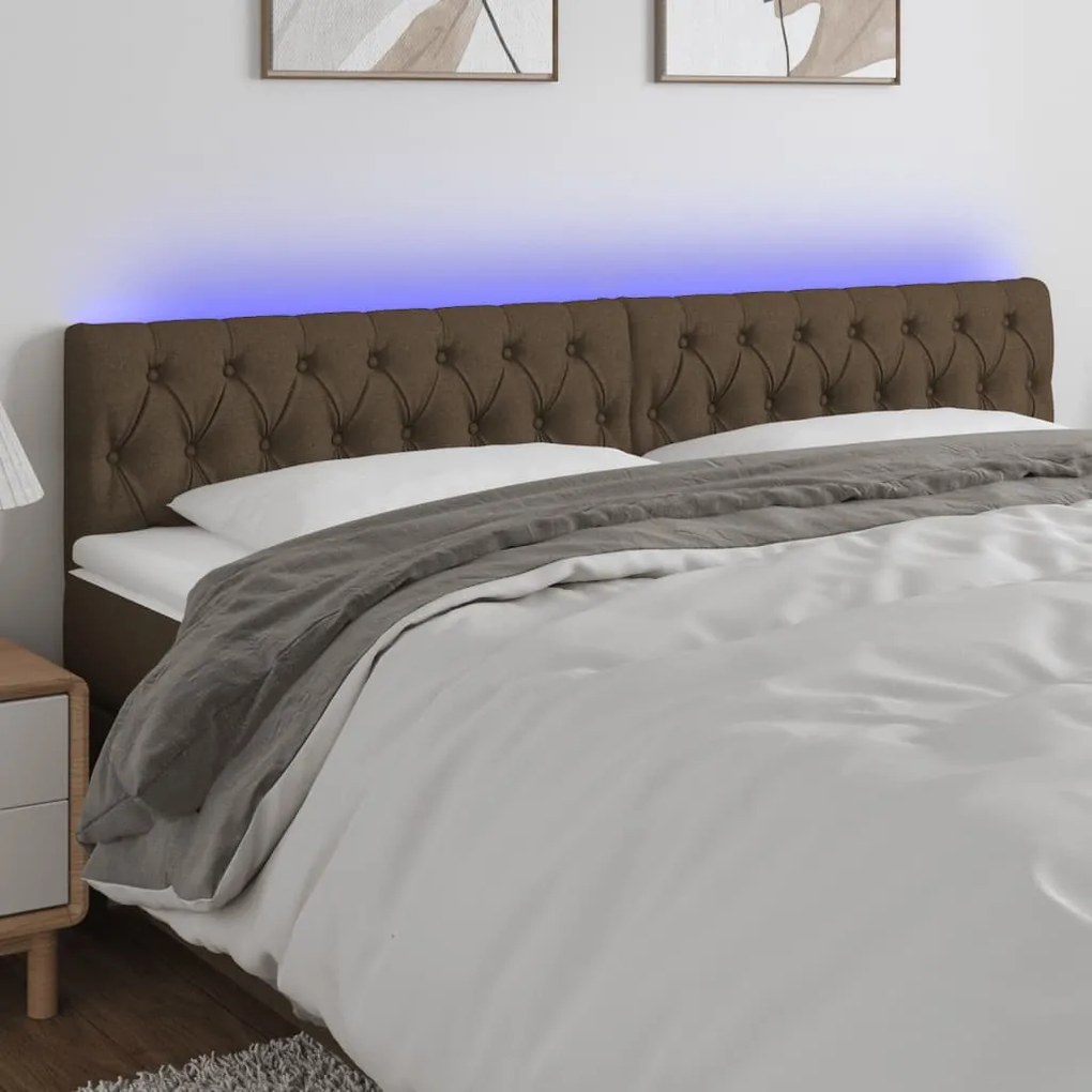 Cabeceira de cama c/ luzes LED tecido 180x7x78/88 cm castanho