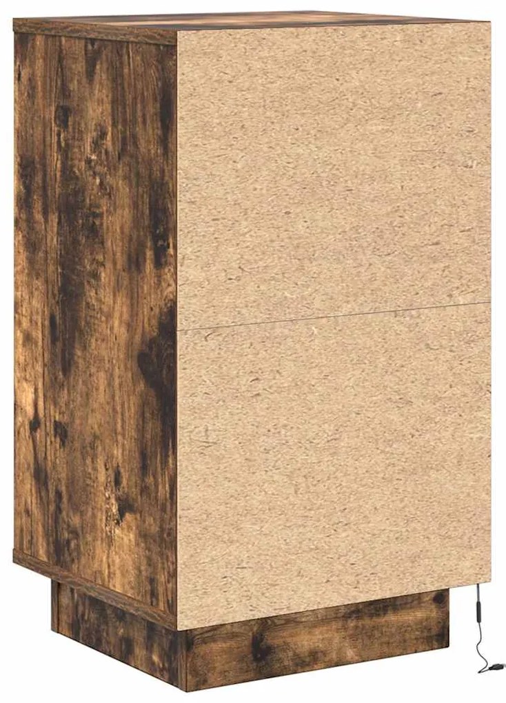 Mesa de cabeceira c/ luzes LED 38x34x65 cm carvalho fumado