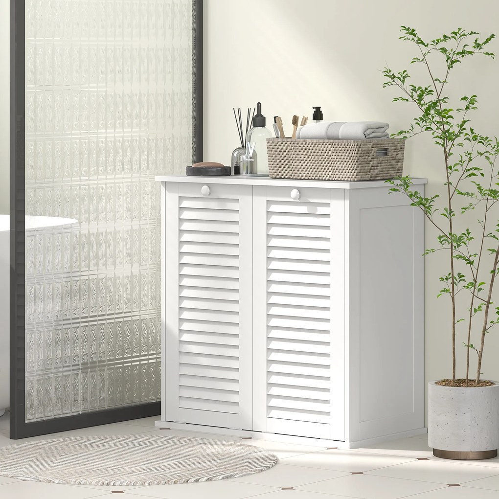 Armário de Casa de Banho com Cesto para Roupa Suja, 70 x 38 x 73 cm, 2 Cestos Basculantes, Branco
