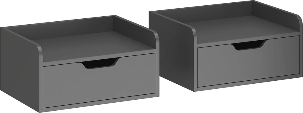 Conjunto de 2 Mesas de Cabeceira de Parede Flutuantes com 1 Gaveta para Quarto 40x30x19,5 cm Preto