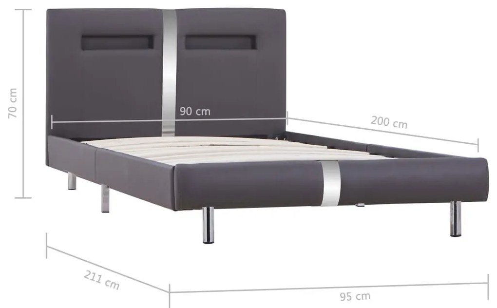 Estrutura de cama c/ LEDs 90x200 cm couro artificial cinzento