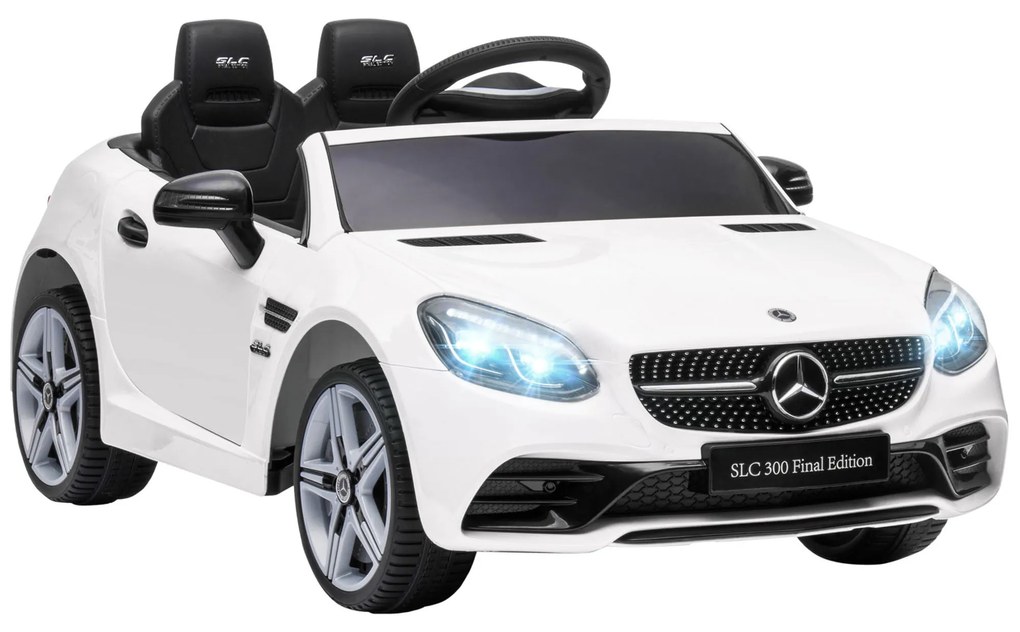 Carro Elétrico Mercedes SLC 300 12V com Faróis LED Buzina Música TF USB e Abertura da Porta 3-5km/h 107x62,5x44 cm Branco