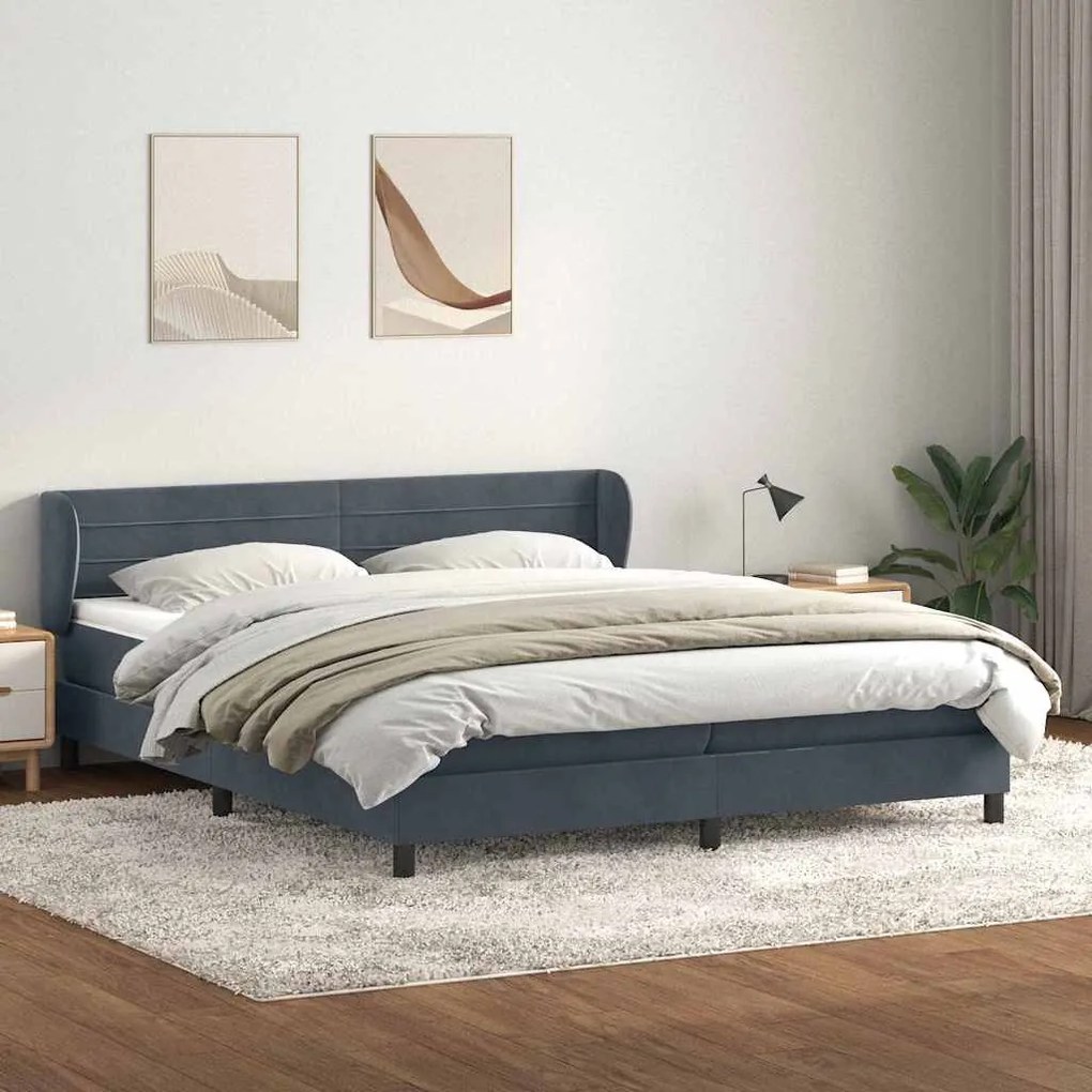 vidaXL Cama com molas colchões 200x210 cm veludo cinzento-escuro