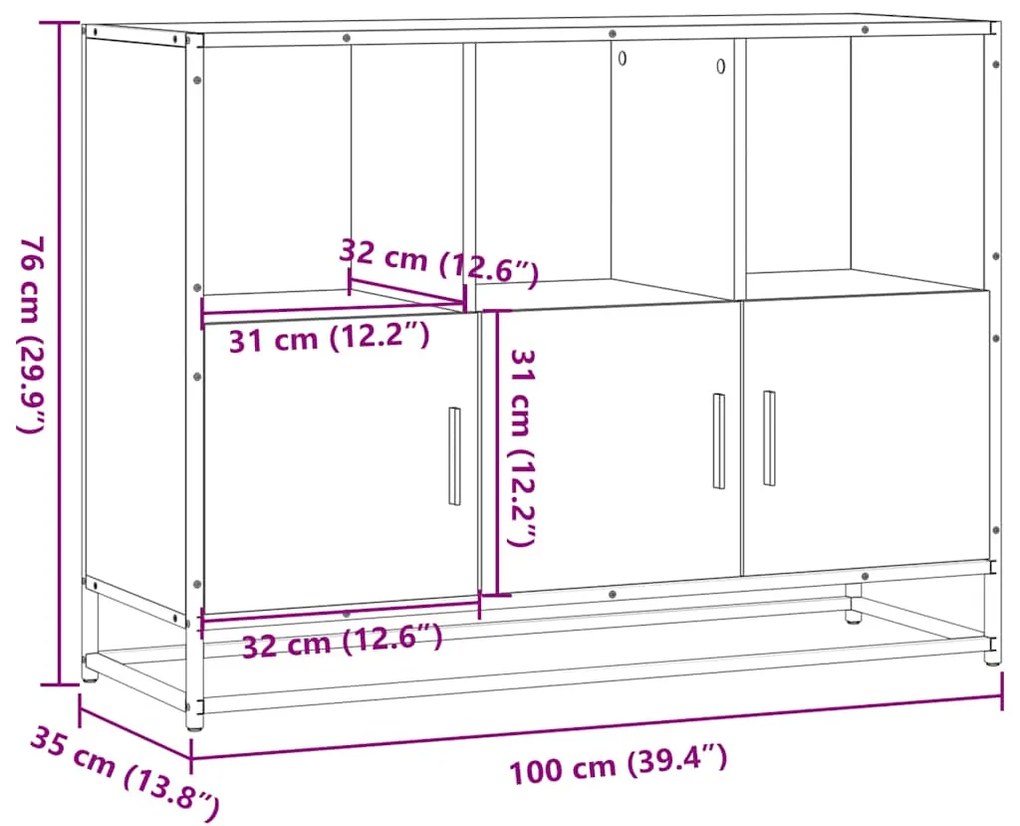 Aparador 100x35x76 cm derivados de madeira cinzento sonoma