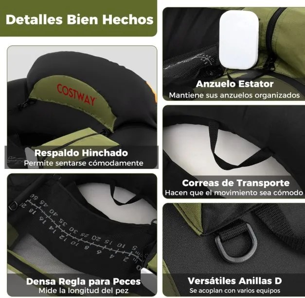 Barco de pesca insuflável 111 x 104 x 46 cm, com remo de alumínio, suporte ajustável para cana de pesca, bolsos de armazenamento, Camuflado
