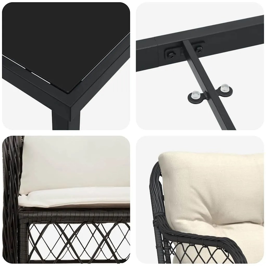 Conjunto de Jantar pra Jardim com 5 Peças e Almofadas de Rattan Sintét