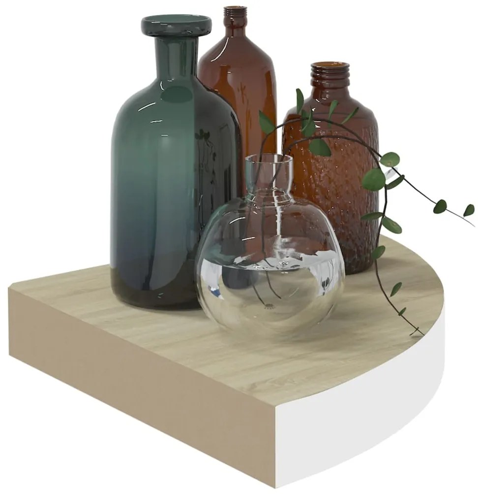 Prateleiras canto parede 4 pcs 25x25x3,8 cm MDF carvalho/branco