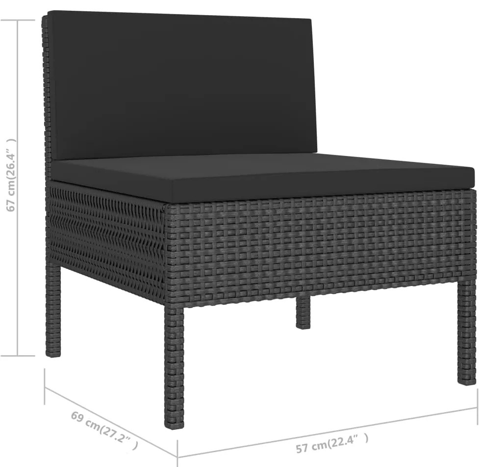 6 pcs conjunto lounge de jardim c/ almofadões vime PE preto