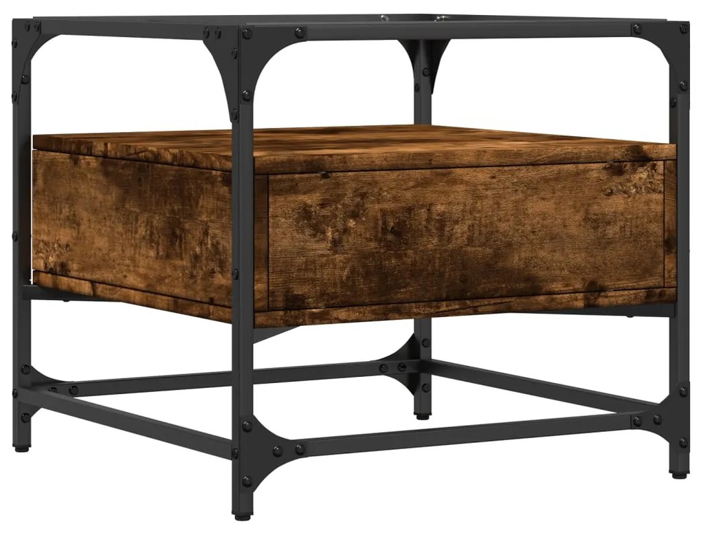 Mesa de centro c/ topo de vidro 50x50x45 cm carvalho fumado aço