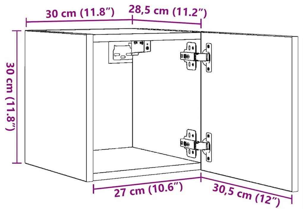 Móveis de TV de parede 4 pcs 30,5x30x30 cm cor carvalho fumado
