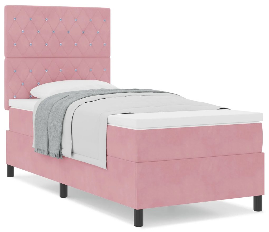 Cama Box Spring com Colchão Rosa 90x200 cm Veludo