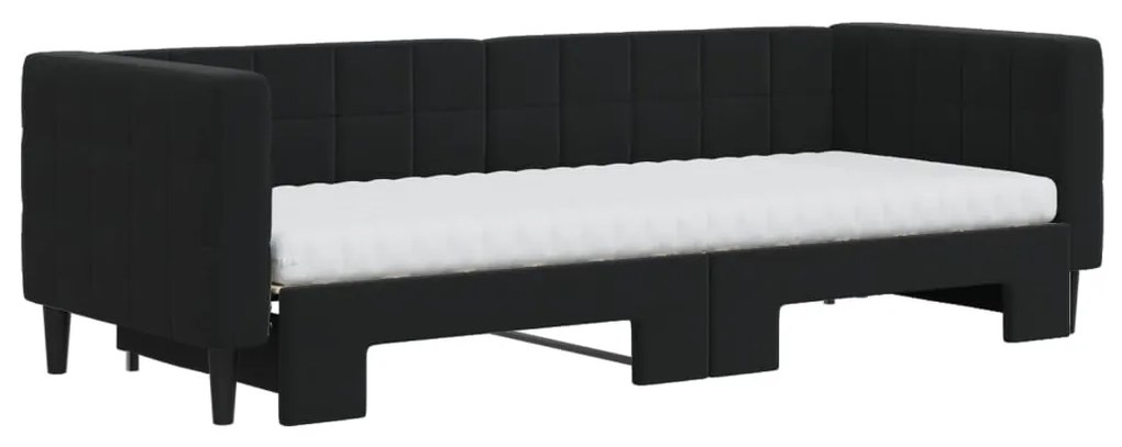 Sofá-cama com gavetão e colchões 80x200 cm veludo preto