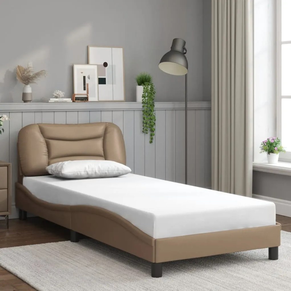 vidaXL Estrutura cama cabeceira 90x200 cm couro artificial cappuccino