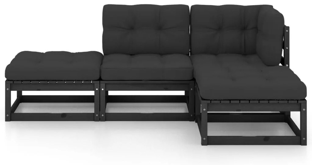 4 pcs conjunto longue de jardim c/ almofadões pinho maciço