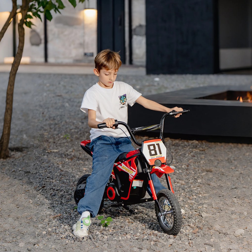 Mota Elétrica para Crianças 24V com Motor 250W Velocidade de 6-16km/h Rodas de 30,5 cm para Crianças de 8-12 Anos Vermelho