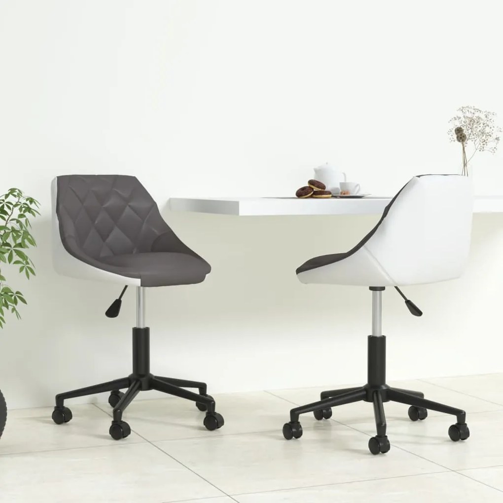 vidaXL Cadeiras jantar giratórias 2 pcs couro art. cinzento/branco