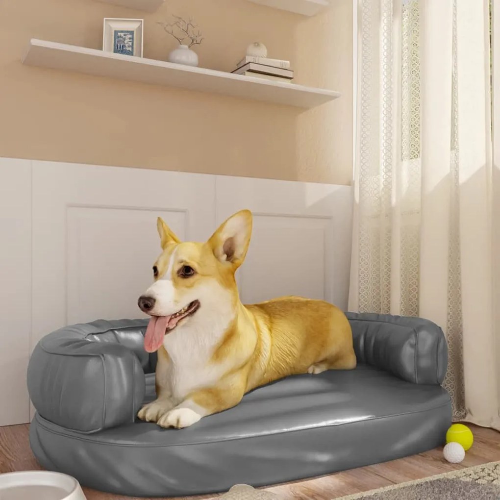 171317 vidaXL Cama p/ cães espuma ergonómico 75x53 cm couro artificial cinza
