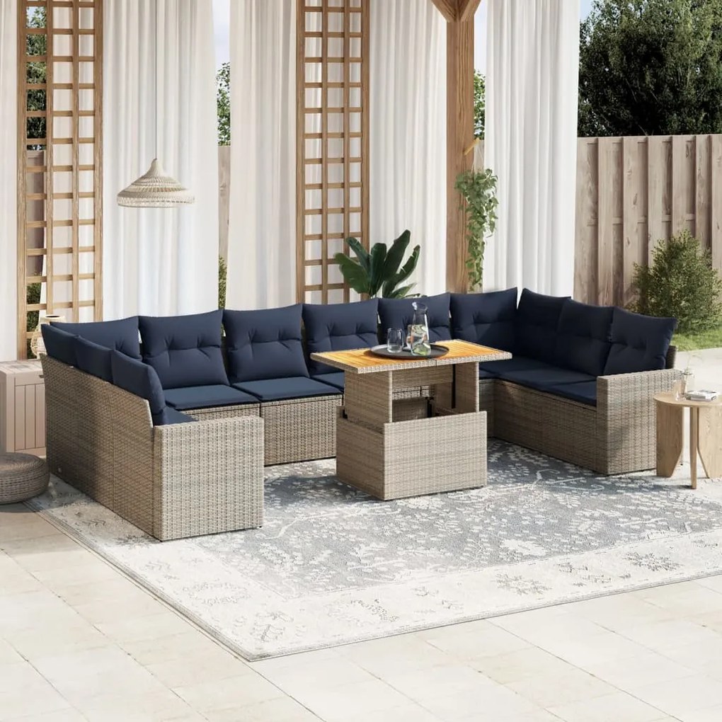 vidaXL 11 pcs conjunto sofás de jardim c/ almofadões vime PE cinzento