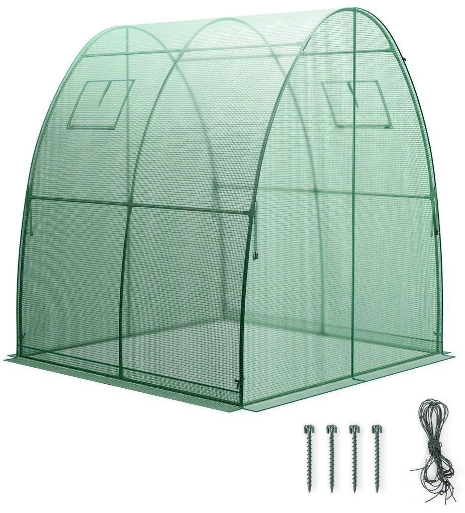 Estufa agrícola para exterior com 2 portas com fecho de correr, 2 janelas enroláveis e bolsas laterais 181 x 181 x 200 cm Verde