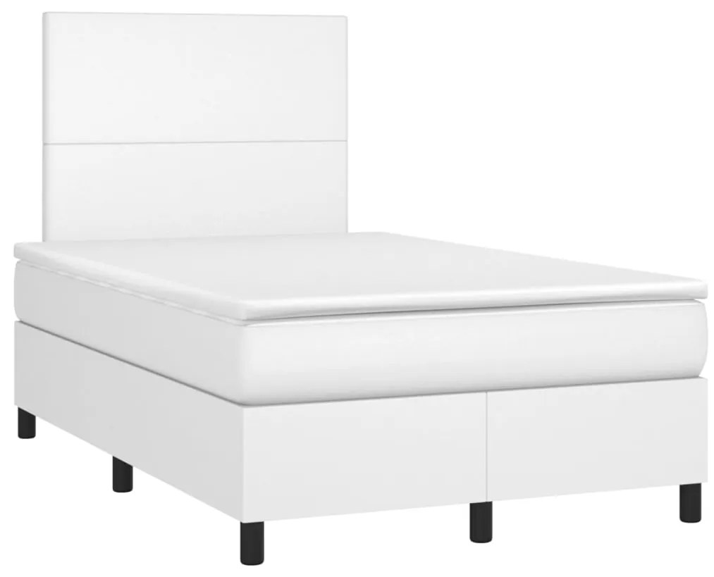 Cama box spring c/colchão/LED 120x190cm couro artificial branco