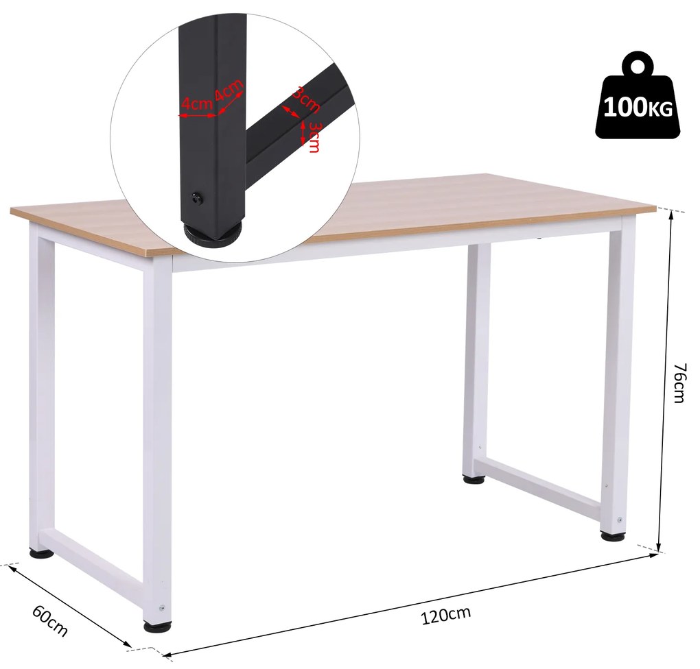 Mesa de computador para casa o oficina com os pés ajustáveis mobiliário de escritório simples 120x60x76cm carga 100 kg armação de metal