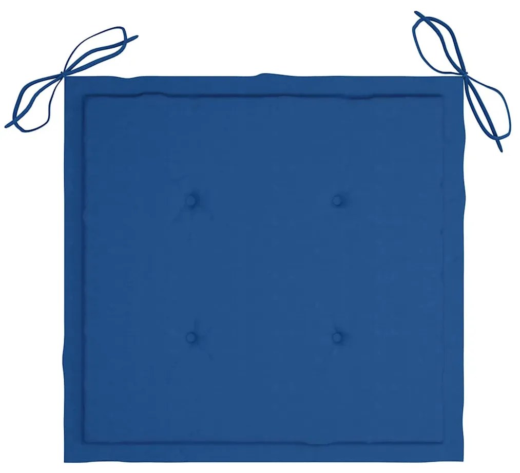 Cadeiras de jardim c/ almofadões azul real 8 pcs teca maciça