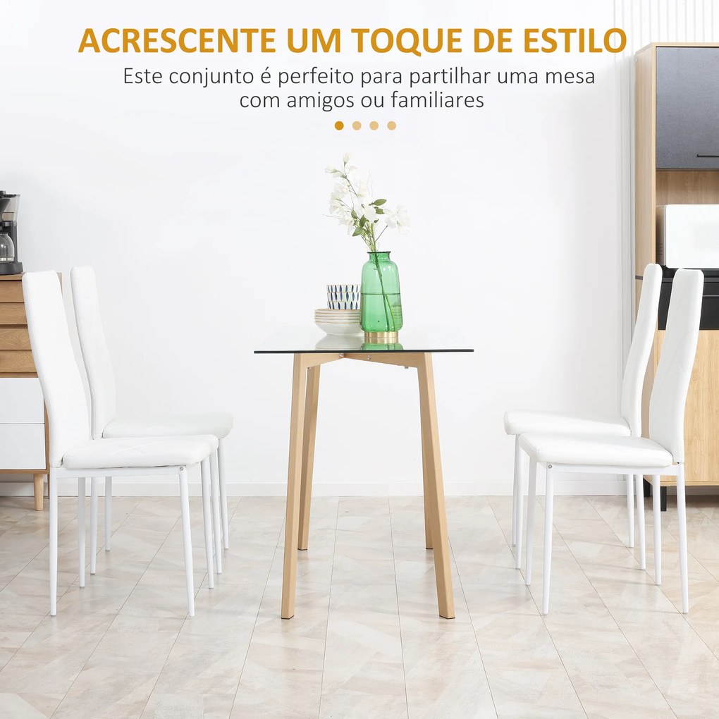 HOMCOM Conjunto de 4 Cadeiras de Sala de Jantar Estofadas em Couro Sintético Cadeiras de Cozinha com Encosto Alto e Pés de Aço Carga Máxima 120kg 41x50x97cm Branco