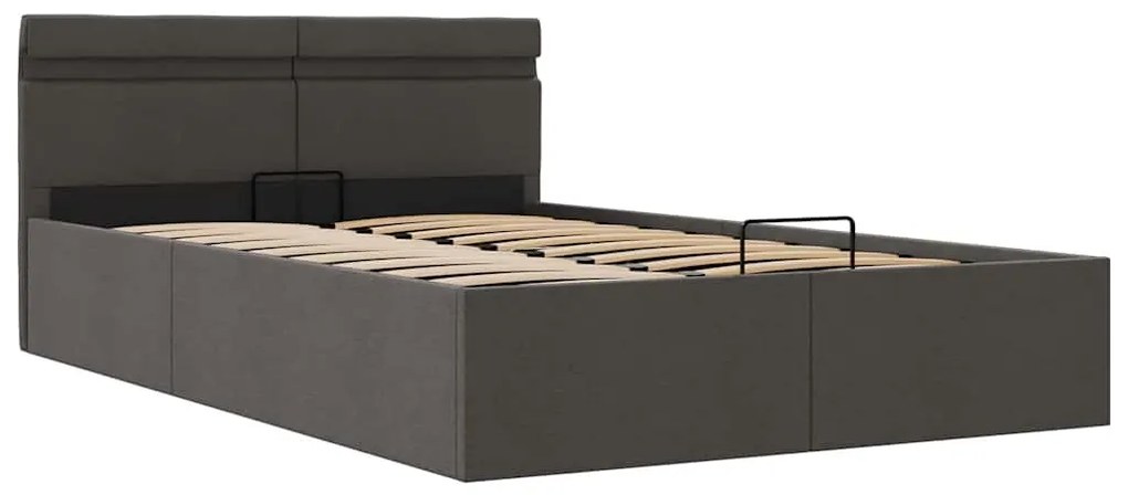 Cama hidráulica c/ arrumação LED 120x200cm tecido cinza-escuro