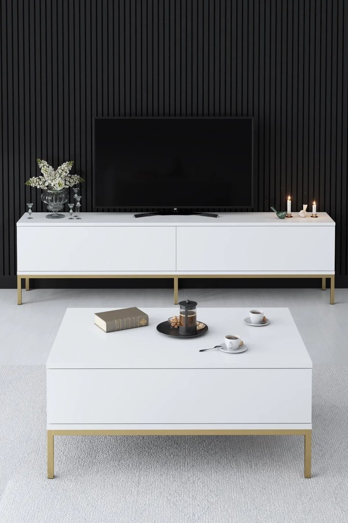 Mesa de Centro Lord – Branco e Dourado – 90x40x60 cm
