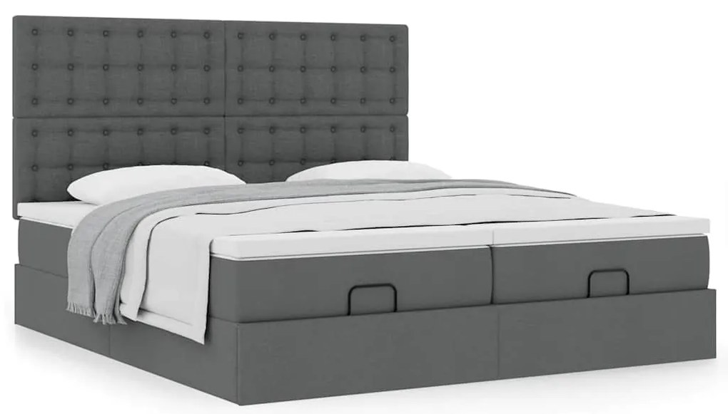Estrutura de cama otomana com colchões tecido cinzento escuro